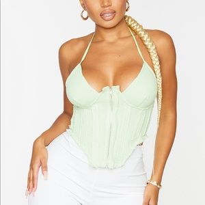 Lime green front zipper corset